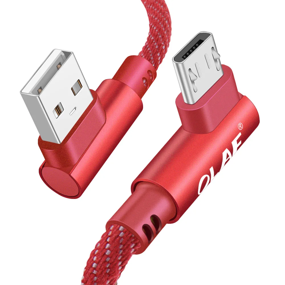 Олаф 2 м Micro USB кабель 2A быстрое зарядное устройство USB шнур 90 градусов локоть нейлон плетеный кабель для передачи данных для Samsung/Sony/Xiaomi Android телефон - Цвет: red