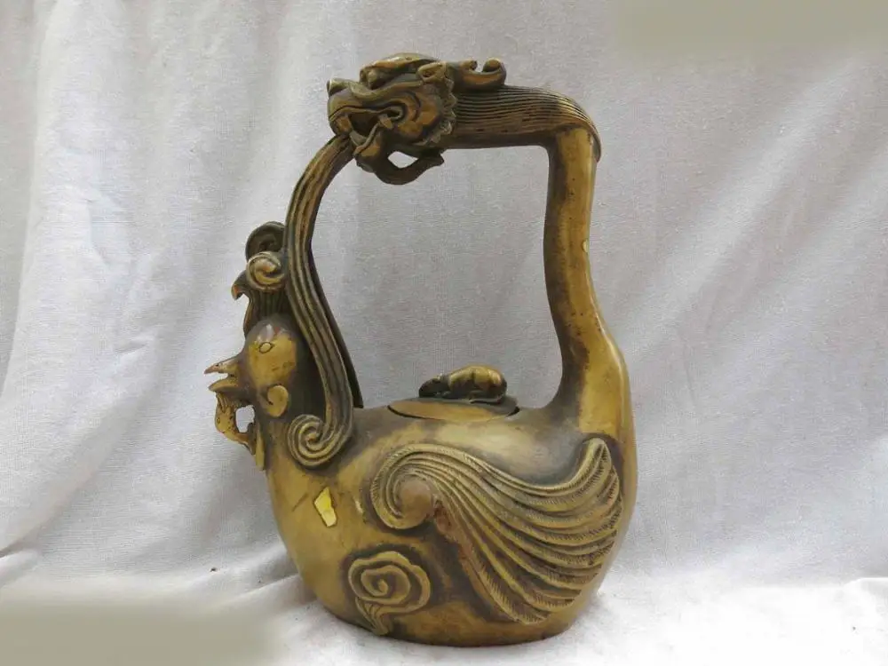 10&quot China brass Copper carved beautiful Animal dragon mouse duck teapot (D0426) |