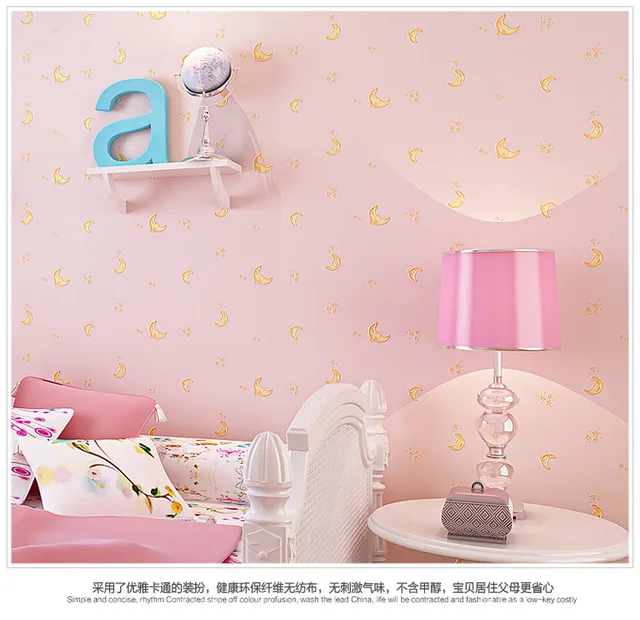 Hot Non Woven Pink Moon And The Stars Cartoon Boys Hot Non Woven Pink Moon And The Stars Cartoon Boys Children S Room Bedroom Wallpaper
