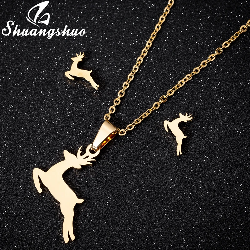 Shuangshuo 2018 Bijoux Винтаж Олень лося Колье женское животное олень рога ожерелье | Серьги-гвоздики -32956813102