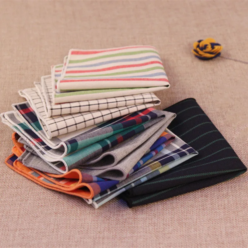  2017 Vintage Men's 100% Cotton Handkerchiefs Woven Striped/Plaid Pocket Square Wedding Party Handke