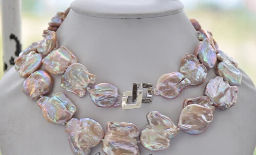 

HOT 001939 REAL 24mm coin lavender freshwater pearl necklace 34inch 925silver