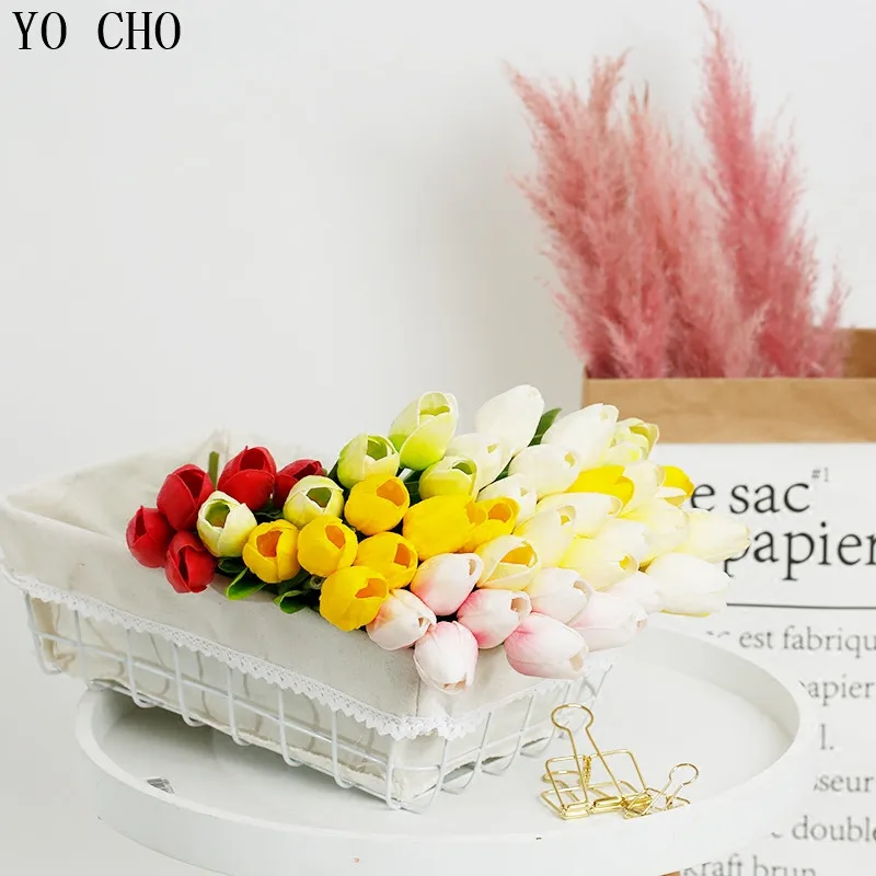 YO CHO 10 шт. бесплатная доставка искусственные мини тюльпаны полиуретан с эффектом