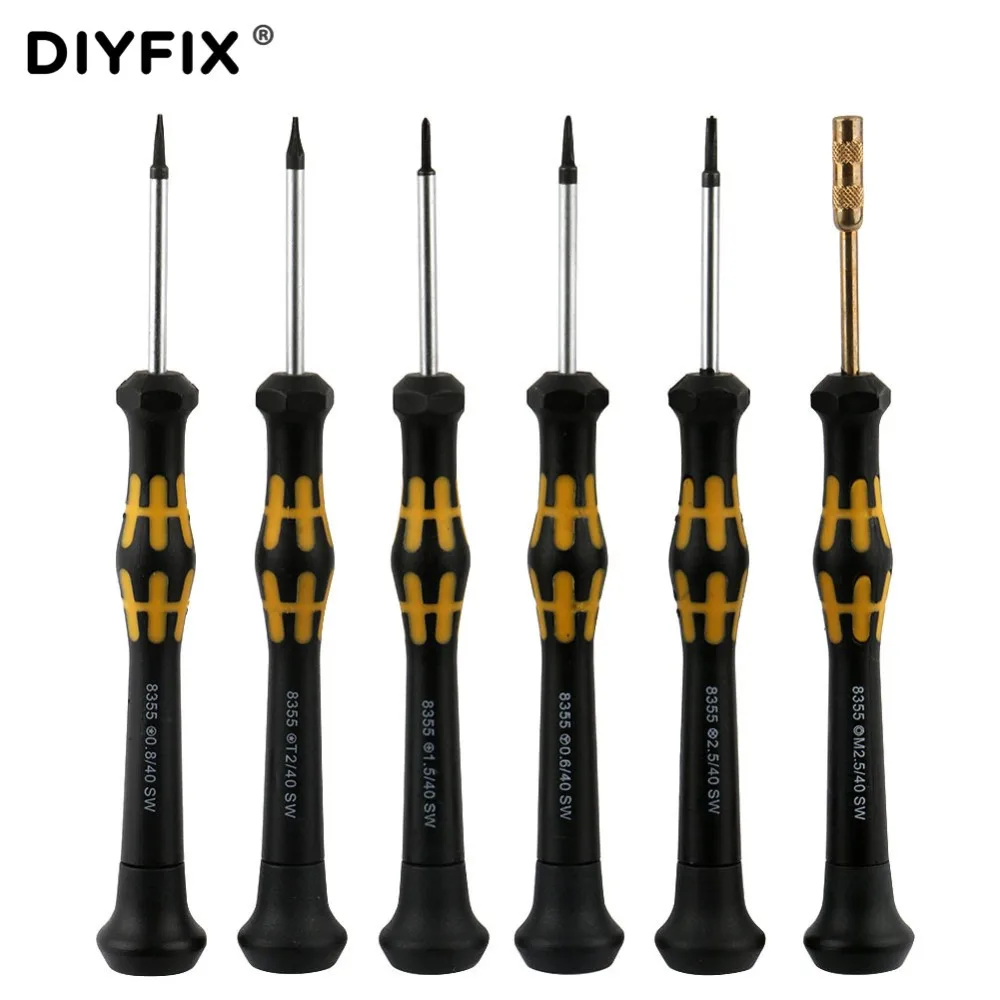DIYFIX 6 in 1 Precision Screwdriver Set Cross Hex Pentalobe Y Tip for iPhone 7 Opening