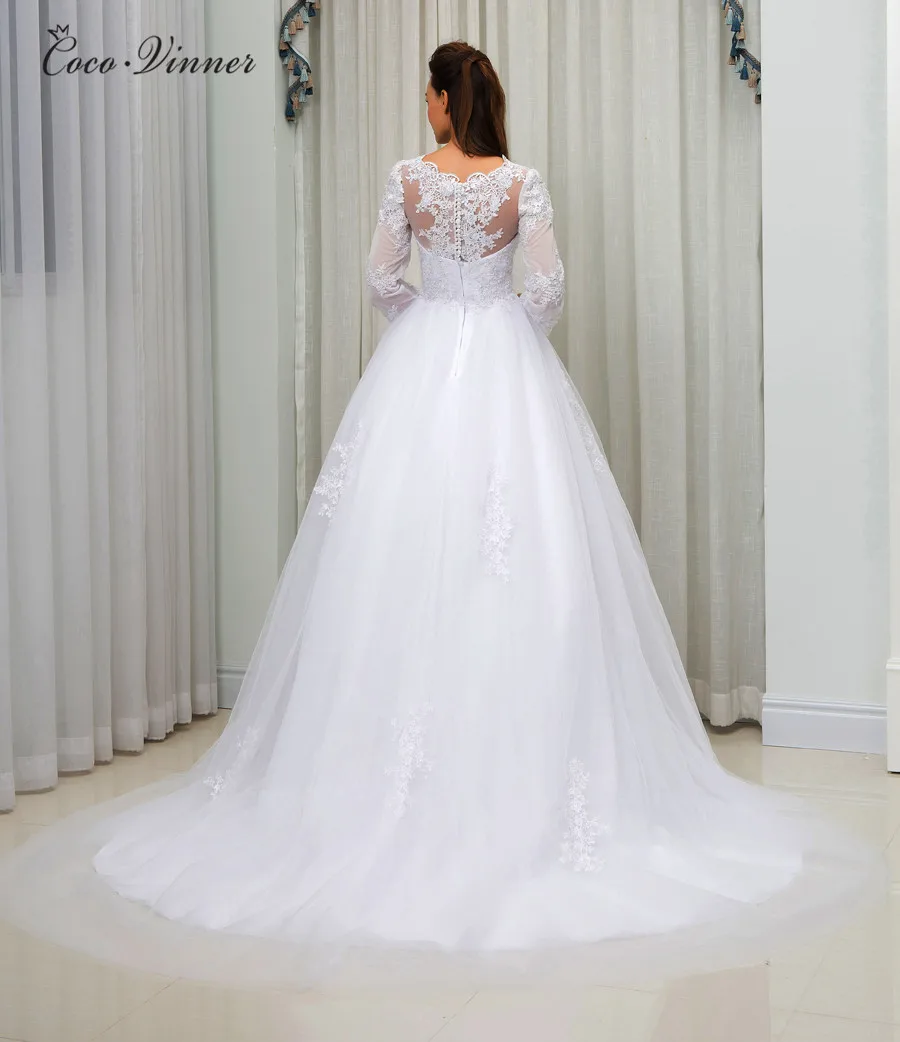 Кружевное винтажное свадебное платье аппликация для бального платья vestido de noiva корт поезд с длинным рукавом на заказ свадебное платье W0074