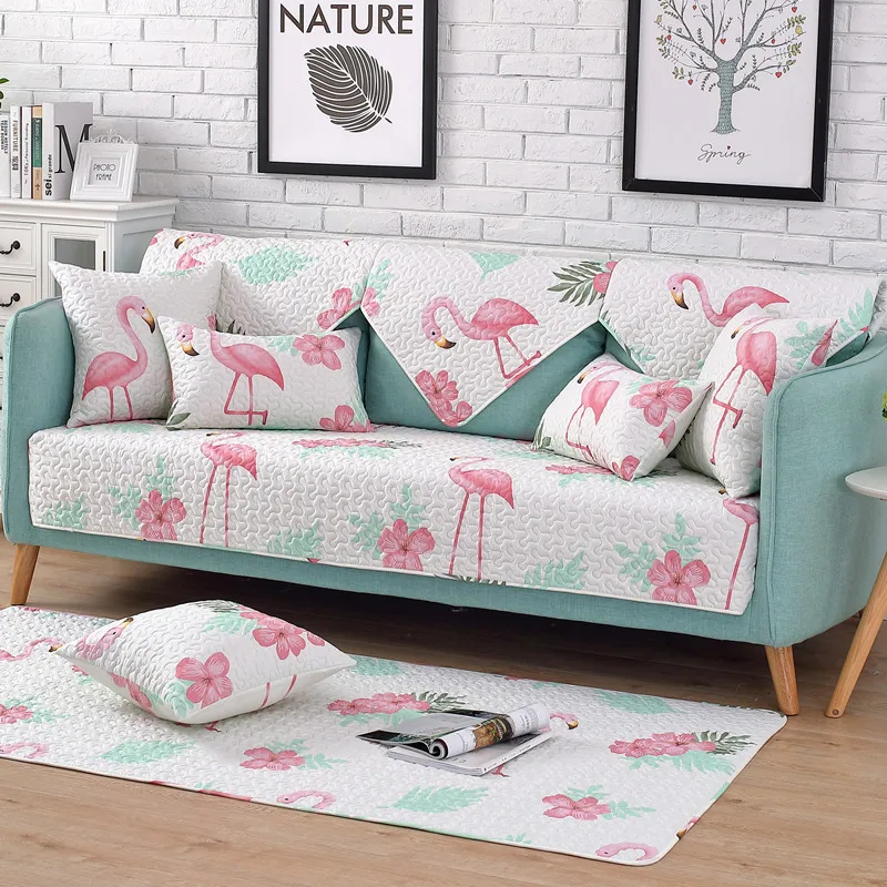 

1 piece cotton Sofa Cover Flamingo Plant printed Soft Modern Slip Resistant Sofa Slipcover Seat Couch Cover for living Room