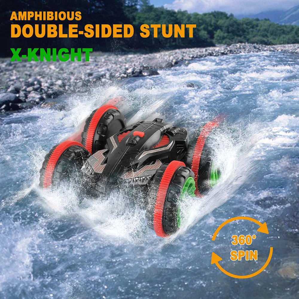 Comprar Control de Radio de 360 grados máquina de coche de Rc vehículo anfibio de doble cara Escala de coche de truco 1 18 2,4 Ghz 4WD Control remoto coche Juguetes