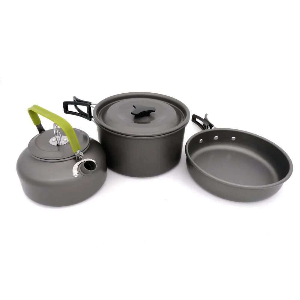 1 Unidades al aire libre ollas sartenes utensilios Camping Picnic juego de cocina no-stick vajilla con plegable cuchara tenedor cuchillo hervidor de agua taza