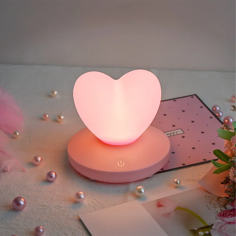 

New unique LED Creative bedroom Touch Third gear dimming usb charging Heart-shaped Mini Night Lamp Love Lamp silicone Table Lamp
