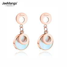 JeeMango розовое бело-золотые корпус двойной круглые гвоздики серьги Нержавеющая сталь серьги с надписью Love ювелирные изделия для Для женщин Oorbellen JE17075