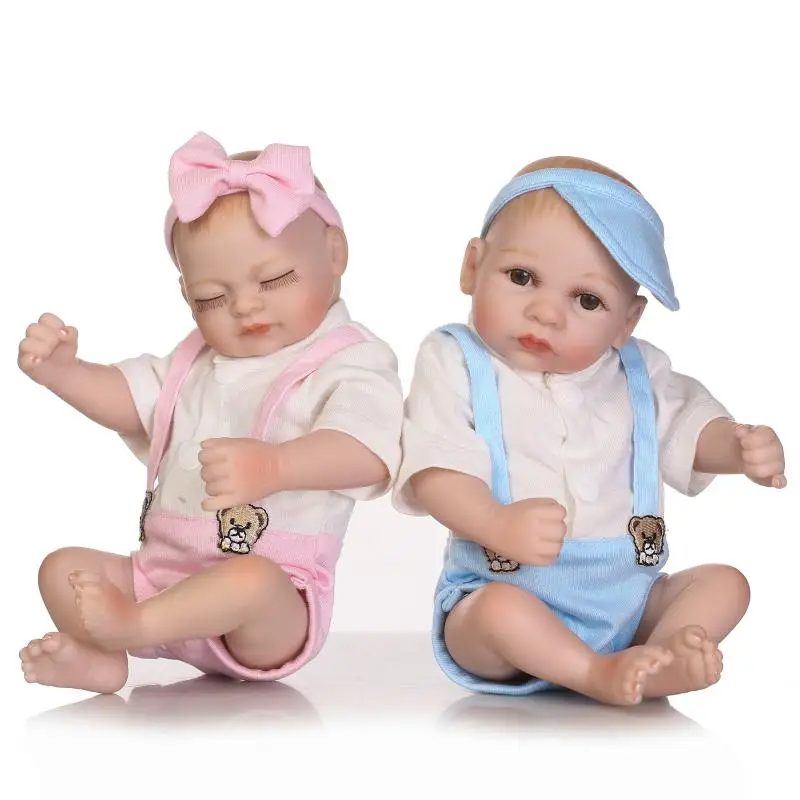 Reborn cute Mini twin baby reborn doll полный силиконовый корпус 28 см спальный мешок bebe alive bonecas