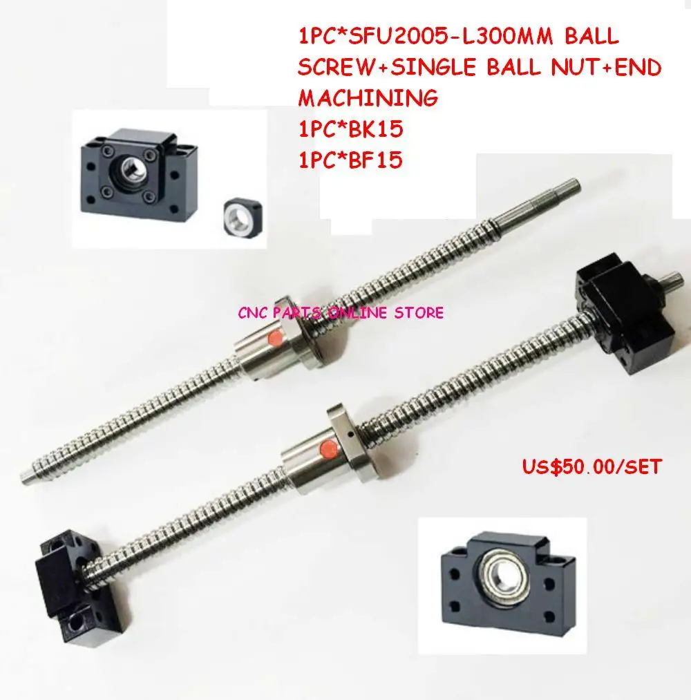 2005 ball screw L300mm with ball nut +end machining + BK15 BF15 support