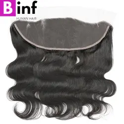 BINF волосы индийские волосы объемной волны 13x4 уха до уха предварительно сорвал Кружева Фронтальная застежка с ребенком волос человеческих