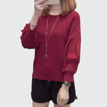 

Lantern Sleeve Knit Pullover Sweater 2018 New Winter Autumn Fashion Solid Color Lady Sweater Mujer Plus Size Xl-4xl