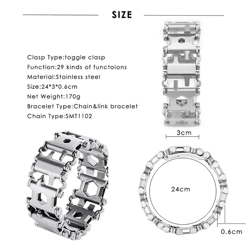 29 видов портативный инструмент для мужчин и женщин браслеты из нержавеющей стали браслет звено дизайн Пешие прогулки Кемпинг выживания на открытом воздухе EDC инструменты