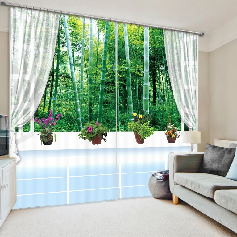 

Green bamboo personality creative 3D printing blackout curtains, screens