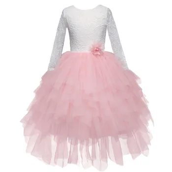 

Elegant Tulle Lace Girls Dress Baby Kids Backless Cake Layers Long Dress Cute Princess Wedding Bridesmaid Kids Dresses for Girls