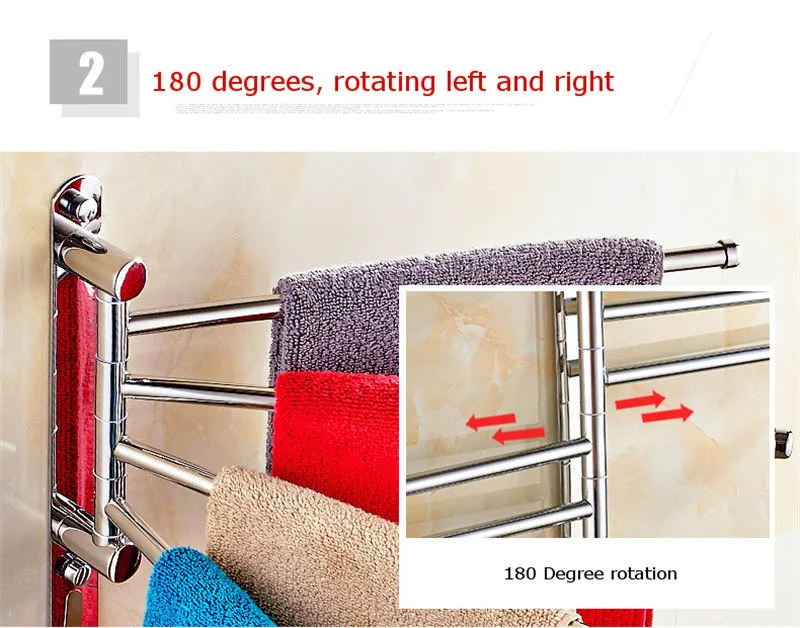 Mrosaa 4/3/2 полюса Нержавеющая сталь Полотенца стеллаж для выставки товаров Полотенца подвесной держатель для ванной комнаты с крючками 180