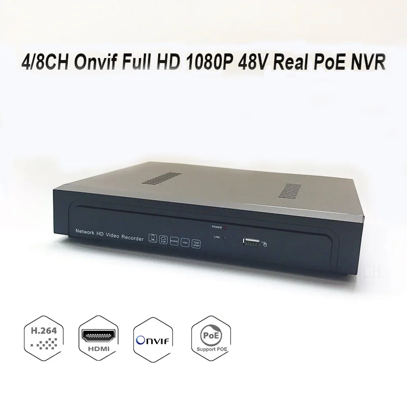 

4/8CH Onvif Full HD 1080P 48V Real PoE NVR All-in-one Network Video Recorder for PoE IP Cameras with AEeye P2P Cloud Service