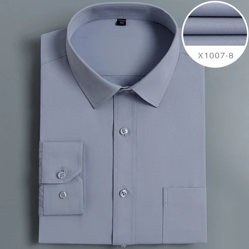 Мужская стандартная однотонная Базовая рубашка с длинным рукавом, классический дизайн, формальные деловые рубашки для работы - Цвет: X1007-8