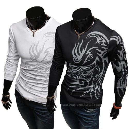 Fashion MEN autumn 2014 o-neck long-sleeve T-shirt male t-shirt white | Мужская одежда
