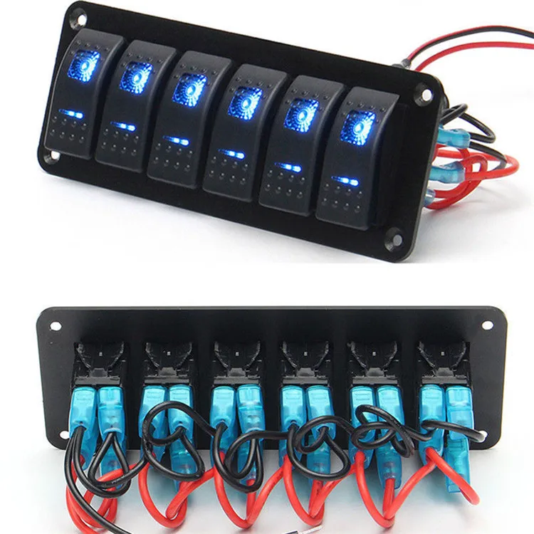 Details about   6 GANG Rocker Switch Panel Circuit Breaker Red LED RV Car Marine Boat 12V-24V 