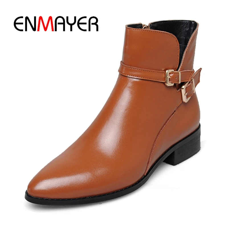 

ENMAYER botas mujer women short boots women solid pointed toe ankle boots fashion female boots Big size 34-43 ZYL987