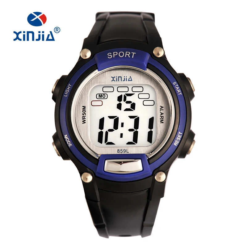 XINJIA цифровые спортивные часы для мальчиков и девочек, 7 цветов, секундомер с подсветкой, 50 м, водонепроницаемый детский Желейный яркий цветной яркий ремешок - Цвет: 0116 Black blue