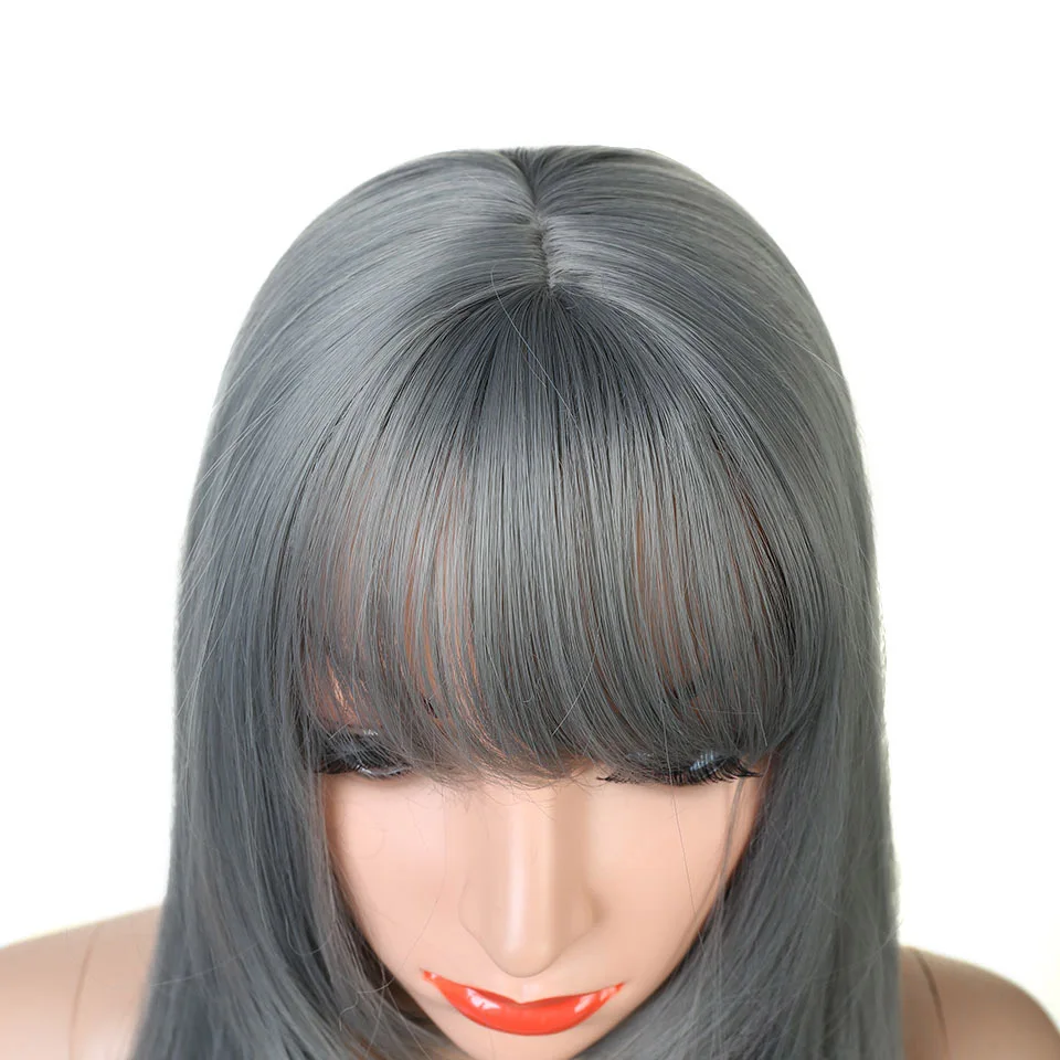 Allaosify парик 2" Длинные прямые Coaplay полный парик с челкой для женщин синтетические термостойкие волокна натуральные волосы розовый парик