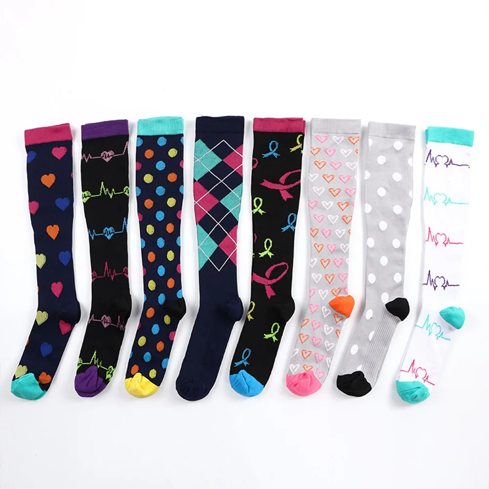 Разноцветные женские длинные носки до бедра, компрессионные эластичные носки, вечерние, забавные носки, эластичные гетры для кормящих