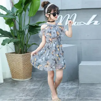 

2019 Summer Kids Girl Butterfly Chiffon Dress Children Clothing Princess Party Dress Teen Girls Off Shoulder Casual Vestido Q939