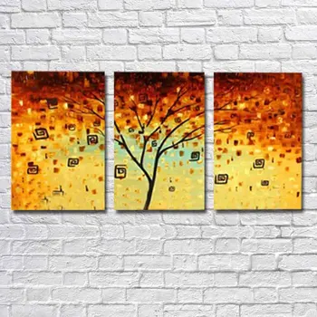 

Abstract art modern yellow tree No Frame mural Oil Paintings on Canvas 3pcs home Decoration Wall Art picture for living room