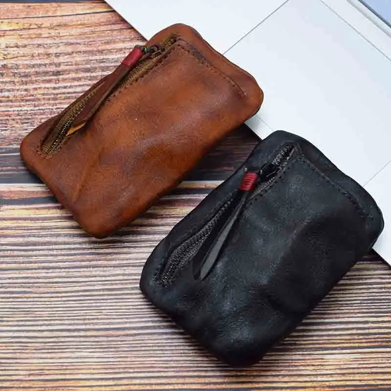 AETOO многофункциональный кошелек для монет, сумка для карт, простая Ретро сумка из натуральной кожи на молнии, сумка для монет для хранения ключей