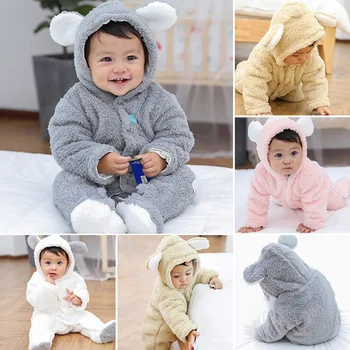 

Newborn Baby Winter Thicken Cartoon Sheep Snowsuit Warm Fleece Hoodie Romper roupa de bebe Long sleeve boys girls kids clothes