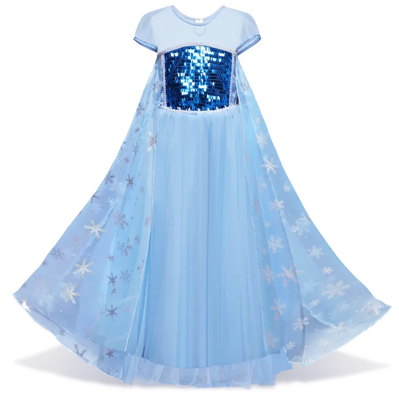 

Child Clothes Girl Princess Snow Queen Elsa Cosplay Party dresses Sequin snowflake Dress Vestidos Christmas Halloween Costumes