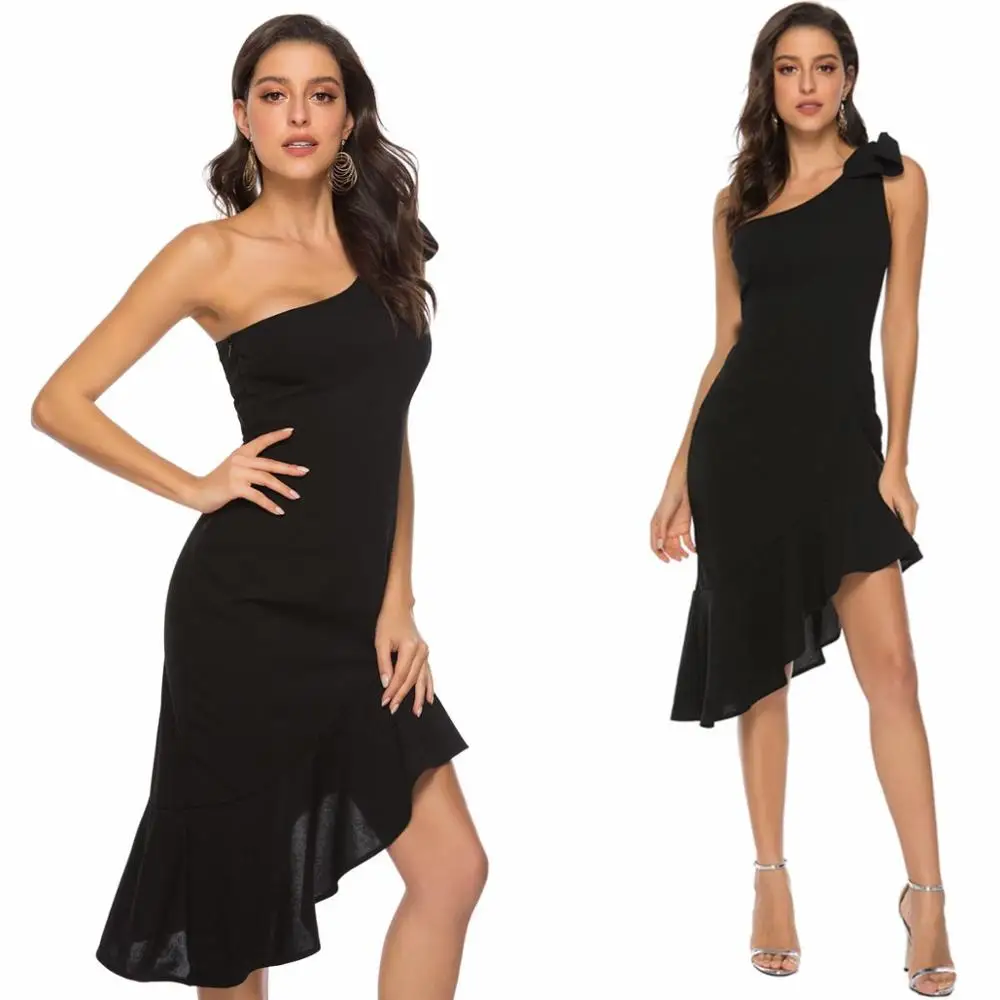 

Summer Dress Womens Sexy One Shoulder Vestido Dress Ladies Fashion Ruffles Irregular Evening Party Dress vestidos de verano