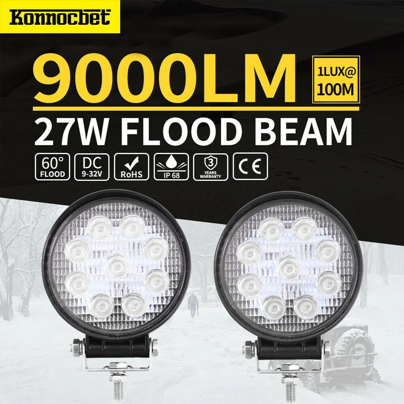 27 Вт круглый светодиодный светильник 12 В для Jeep Atv Uaz Suv 4wd 4x4 седельный тягач