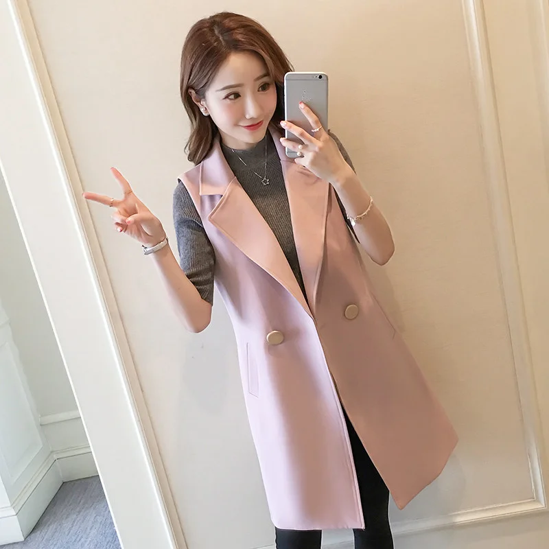 

Suit Vest Women Spring Summer Elegant Long Vest Coat Chaleco Mujer Sleeveless Black Cardigan Blazer Vest Jacket Waistcoat C4339