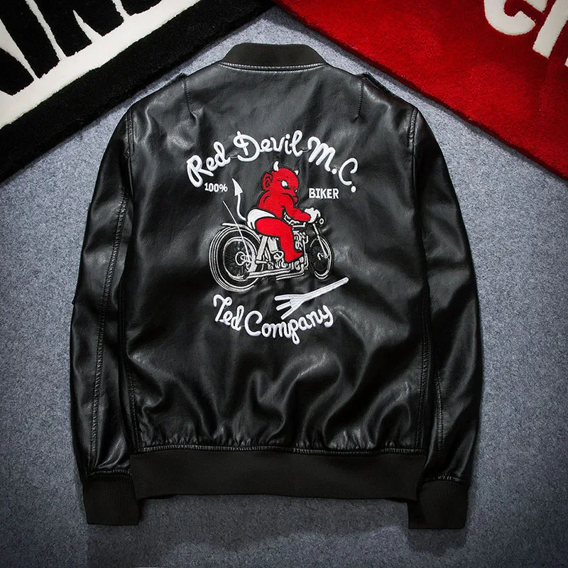 Fashion Japanese Young Men s PU Leather Locomotive Badge Embroidery font b Jacket b font Trend