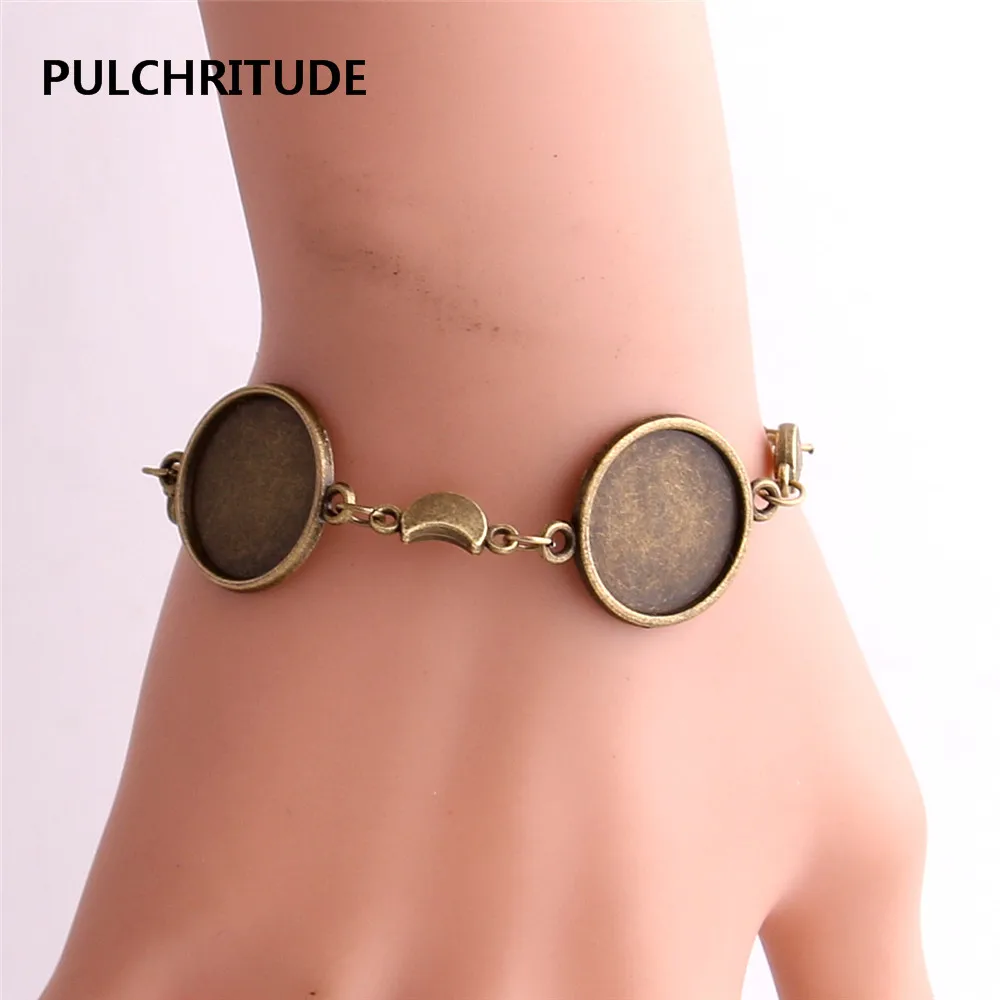 PULCHRITUDE 3 шт./лот с металлической цепочкой на основе кабошона подходит Круглый 18 мм ручной работы в форме сердца Луна Шарм браслет ювелирных украшений Hand-Made C1016