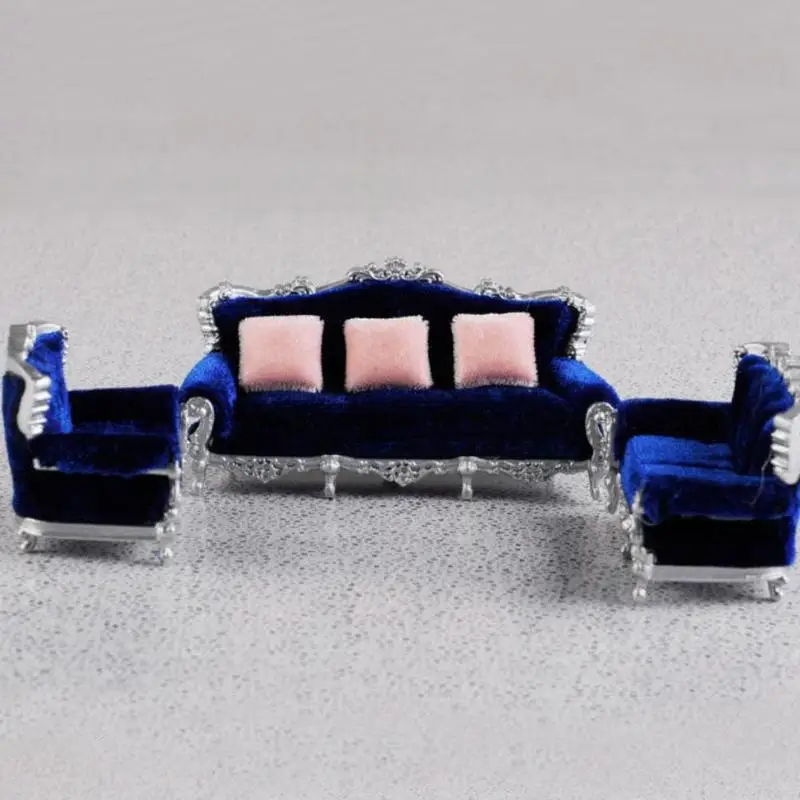

3 Pcs 1/25 Scale Miniature Furniture Fabric Model Sofa And Chair Set Mini Dollhouse Furniture Doll Dolls House White Blue Red