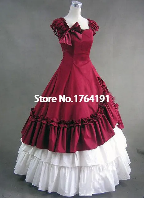 2014 Elegant Red And White Sleeveless Bow Ruffles Renaissance Lolita Victorian Ball Gowns