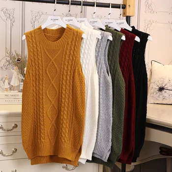 

Korean autumn winter new knitted sweater womens knitted vest waistcoat female sleeveless sweater vest women long loose waistcoat