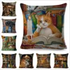 Cute Book Cat Party Cushion Cover Decor Cartoon Animal Pillowcase Printing Cojines Polyester Pillow Case  for Sofa Home 45x45cm 1
