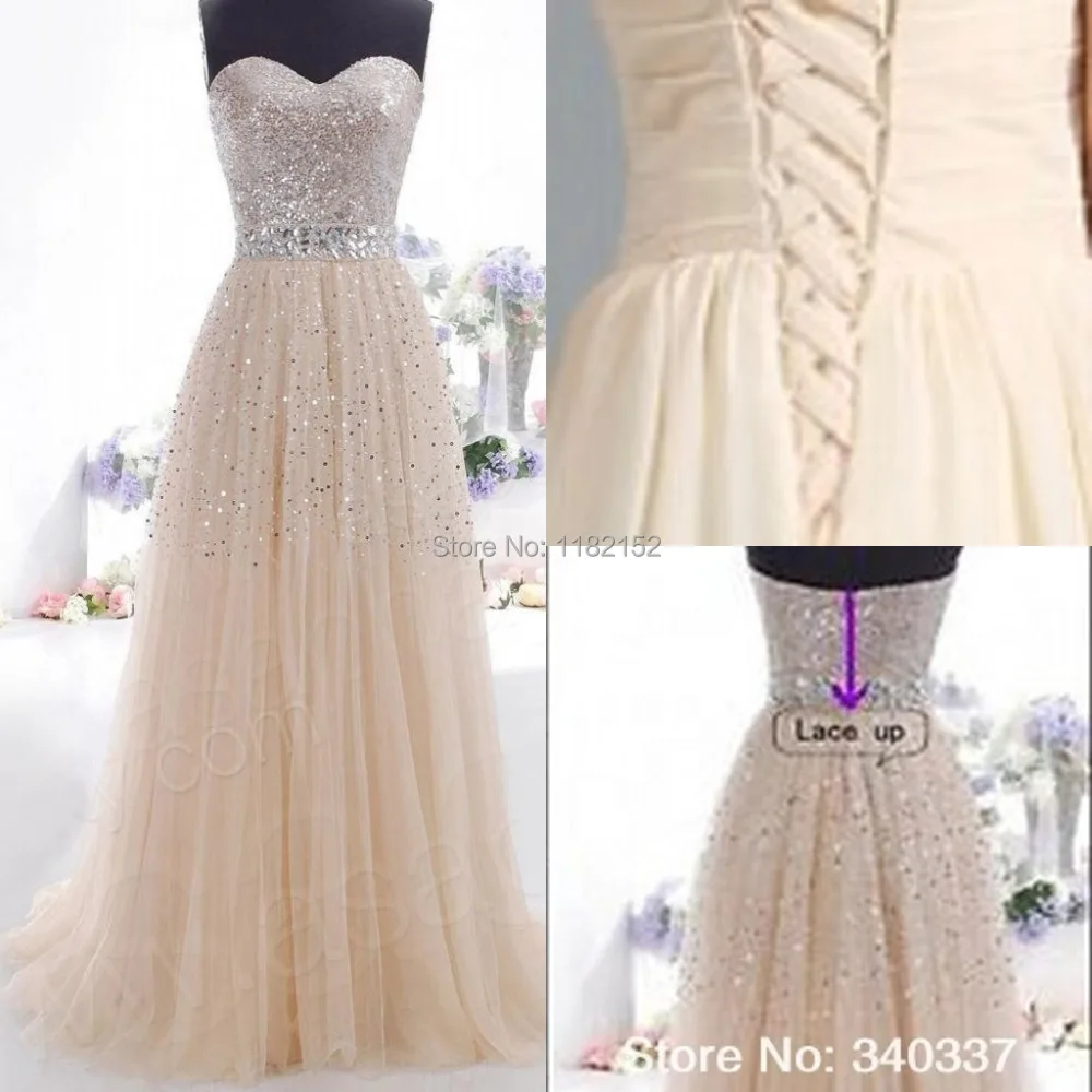 in stock!!Ready To Ship Long sweetheart a line champangne Formal prom