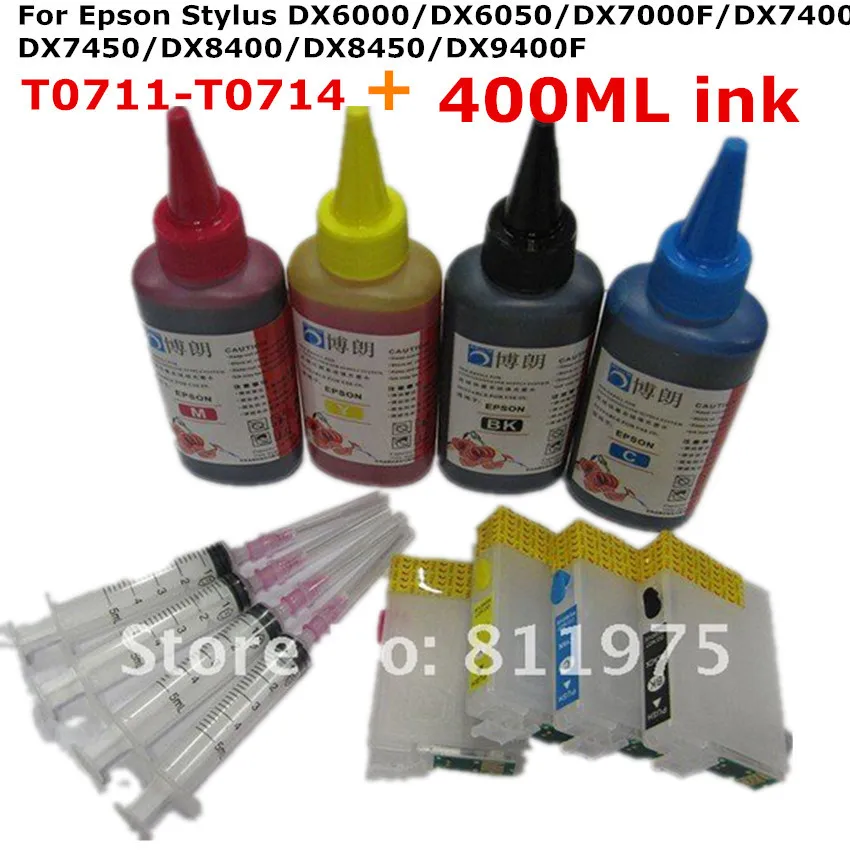 

711 Refillable ink cartridge for EPSON Stylus DX6000 DX6050 DX7000F DX7400 DX7450 DX8400 DX8450 DX9400F+ for EPSON Dey ink 400ML