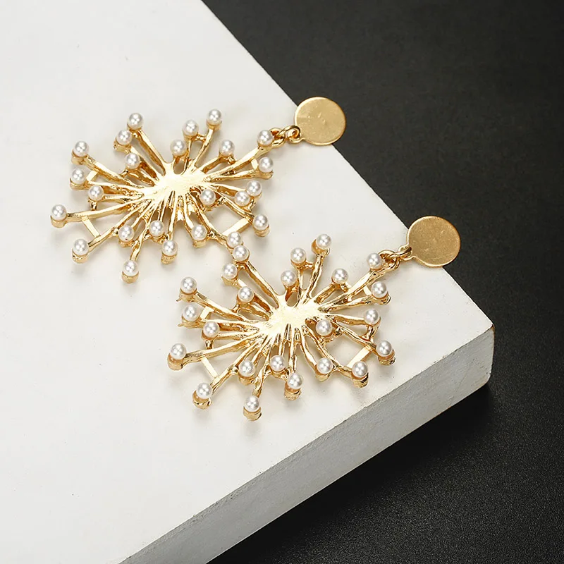 Gold color pearl earring Branch design elegant personality long drop earring for women wedding party jewelry wholesale