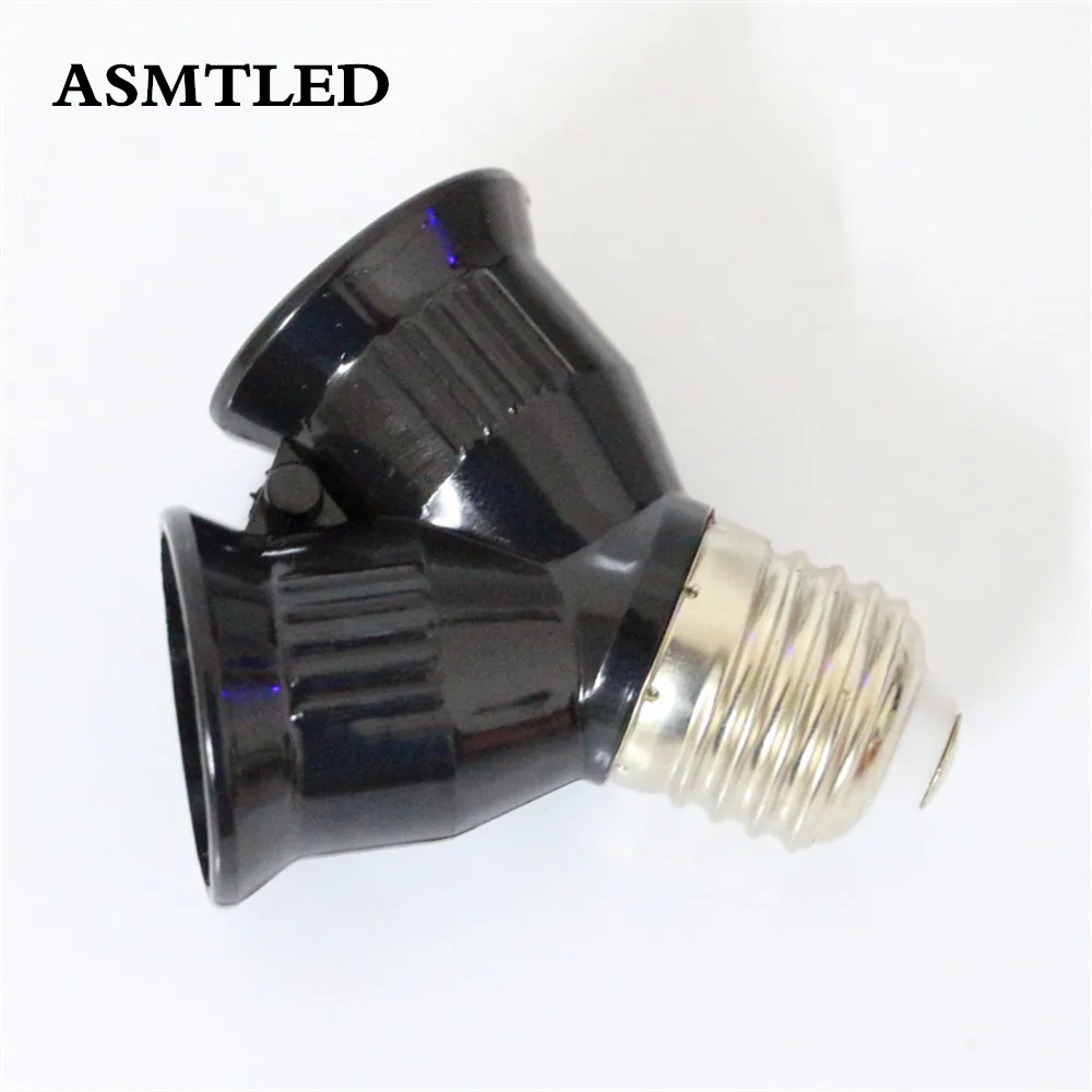 ASMTLED Fireproof E27 to 2 E27 Black lamp Holder Converter Socket