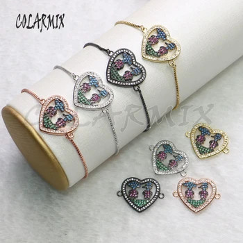 

10 pieces heart bracelets boys and girls bracelets heart charm pendants rainbow zircon jewelry for women gift 5414