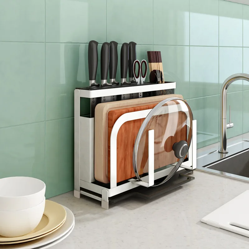

Metal Knife Block Cutting Board Holder Tools Organizer Kitchen Storage Rack Dish Pan Pot Cover Lid Rack Stand
